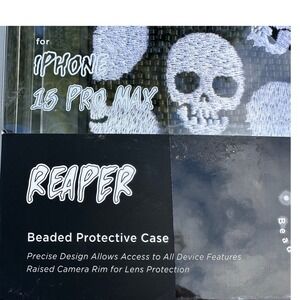Pink Sky Reaper Beaded iPhone 15 Pro Max Case Limited Edition Skull Pattern NEW